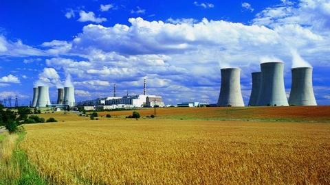 Paks Nuclear Power Plant in Hungary pictured from a field