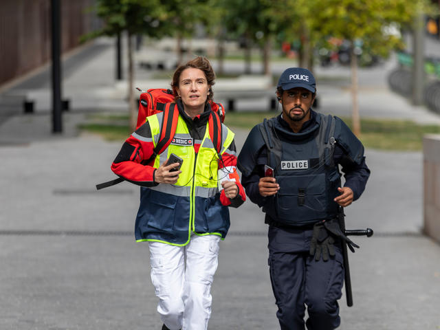 Medic and police running Medic and police running