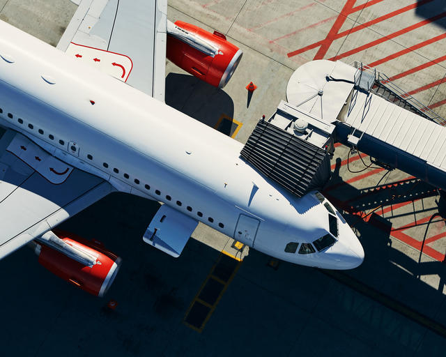 Aerial image of Airbus A320 at the gate during a turnaround Aerial image of Airbus A320 at the gate during a turnaround