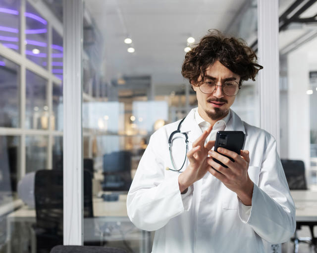 Doctor using Agnet on a smartdevice Doctor using Agnet on a smartdevice