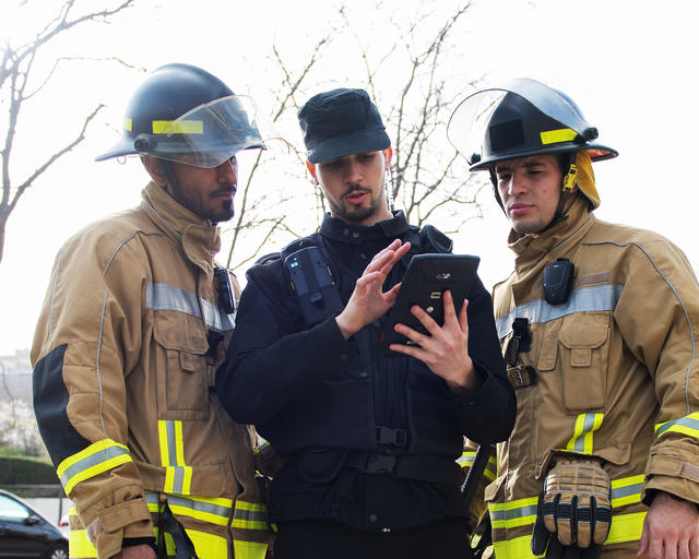 Private Security officer providing a situational update with Agnet on a crosscall tablet Private Security officer providing a situational update with Agnet on a crosscall tablet