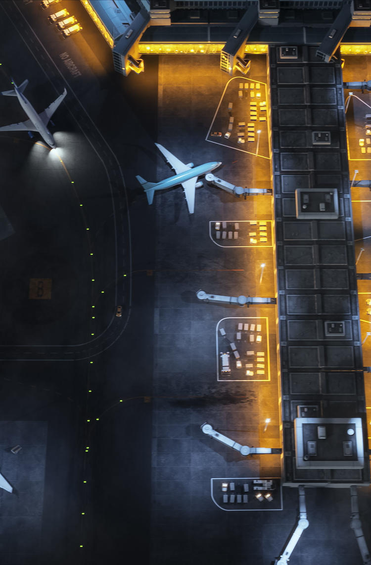 Airport at night taken from above