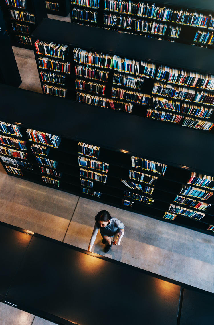 Woman looking for information in the library