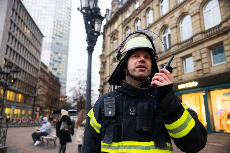 Fireman speaking to a TH9 TETRA terminal