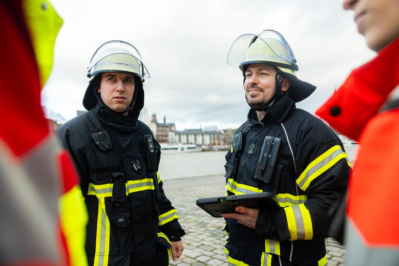 Fireman with a tablet
